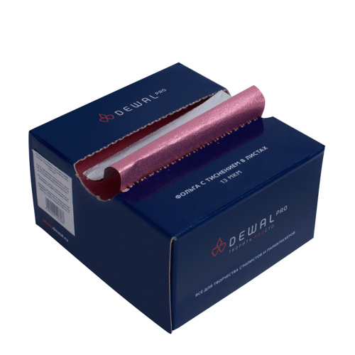 Фольга парикмахерская с тиснением в коробке 127 х 279 мм, 13 мкм (500 листов) DEWAL 02-13 pink